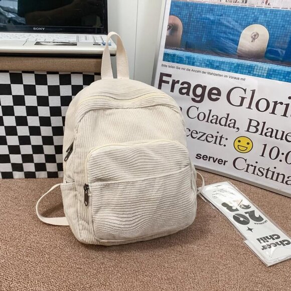 Mini Corduroy Backpack Purse for Women Small Casual Travel Organizer - Picture 4 of 10